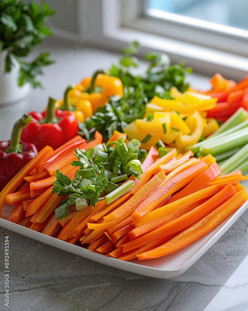 a white plate topped with cut up veggies a white plate topped with cut up veggies