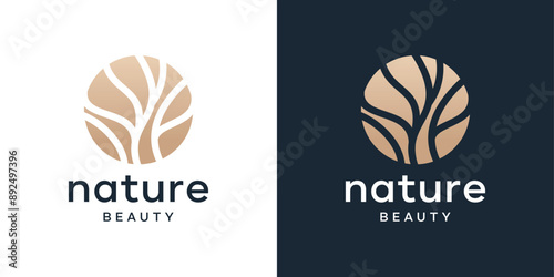 High-quality Tree, plants and flower logo design template. Abstract leaf outline round icon 