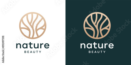 High-quality Tree, plants and flower logo design template. Abstract leaf outline round icon 