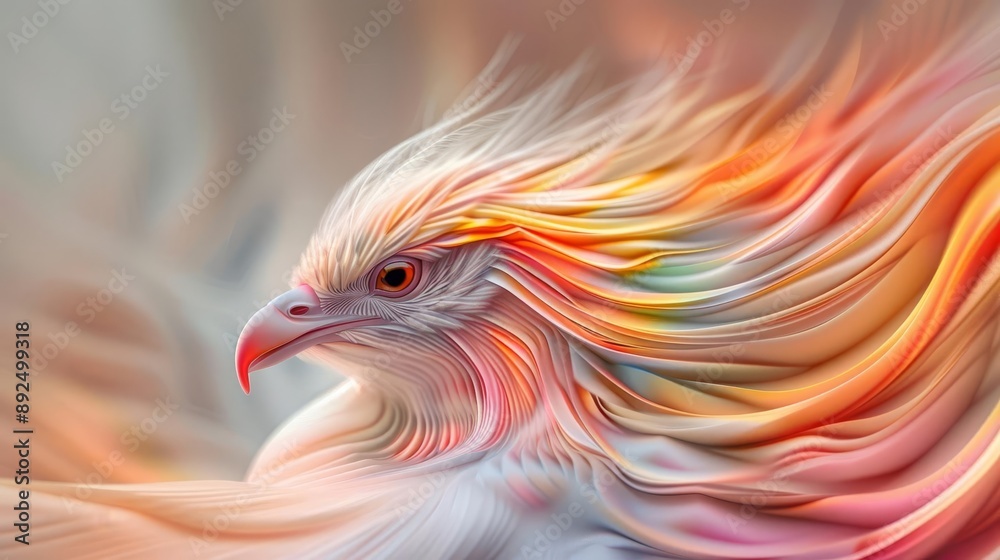 Fototapeta premium Phoenix in futuristic watercolor, flowing brushstrokes, vibrant hues, seamless blending