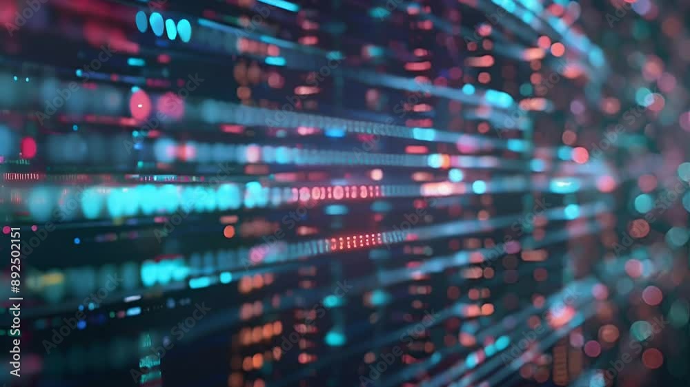 Abstract background of digital data flow visualized as rows of glowing blue and red lights Abstract background of digital data flow visualized as rows of glowing blue and red lights