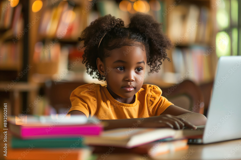 Black girl reading a book and making homework at home, in class or in library. Black girl reading a book and making homework at home, in class or in library.