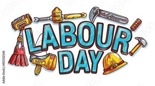 Wallpaper Mural Labour Day with Tools Surrounding the Words Torontodigital.ca