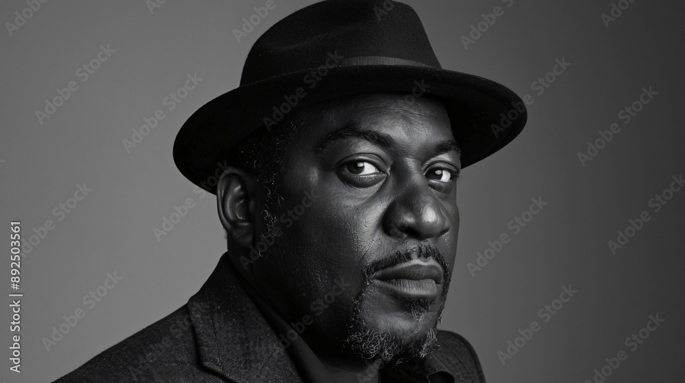 A striking black-and-white portrait of a mature man wearing a hat, emanating wisdom and strength through his thoughtful expression and classic attire. A striking black-and-white portrait of a mature man wearing a hat, emanating wisdom and strength through his thoughtful expression and classic attire.