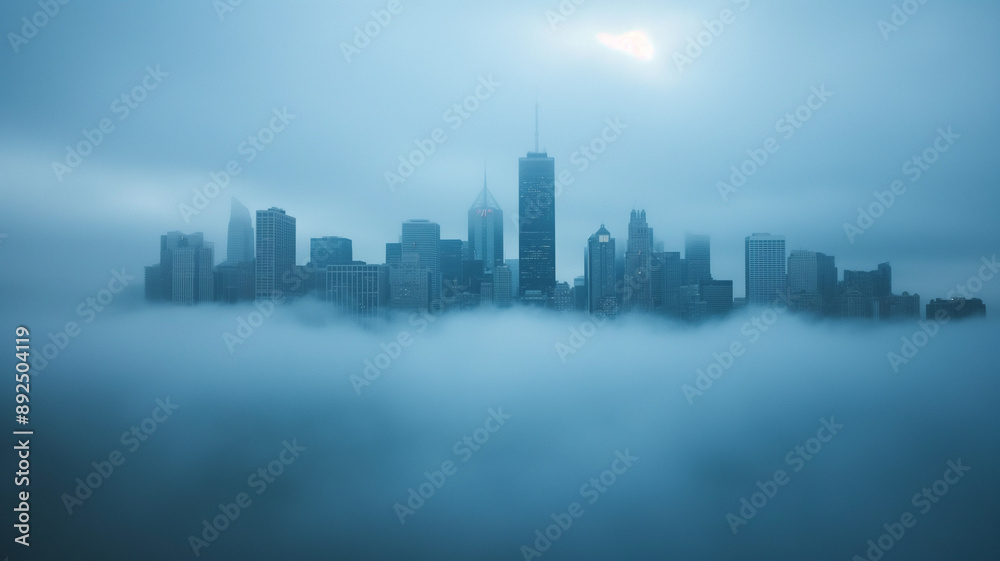 Obraz premium Foggy City Skyline at Dawn
