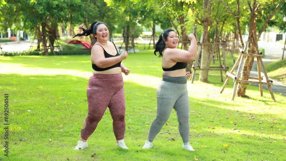 Slow motion. LGBTQ couple exercising outdoor in park. beautiful young chubby overweight woman in sportswear doing exercise outdoors at park. fitness sport club, body and health care. Activity Slow motion. LGBTQ couple exercising outdoor in park. beautiful young chubby overweight woman in sportswear doing exercise outdoors at park. fitness sport club, body and health care. Activity