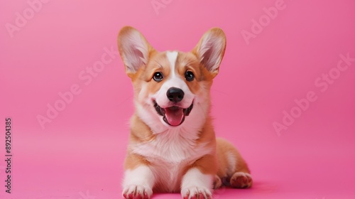 Lovely Corgi Puppy in Cute Style with Pink Background © Alex