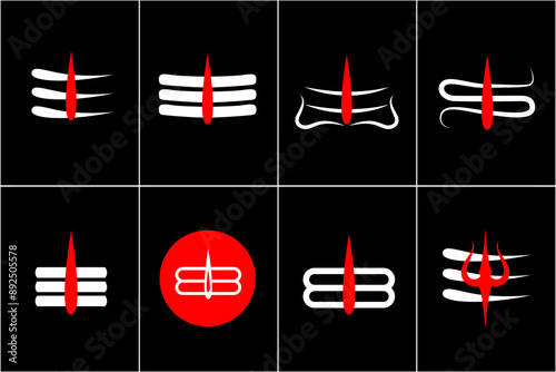 Set of Lord Shiva's Red tilak with white stripes isolated on Black background - vector illustration