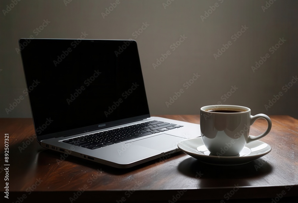 Coffee Break: A Laptop and Cup of Coffee on a Desk Coffee Break: A Laptop and Cup of Coffee on a Desk
