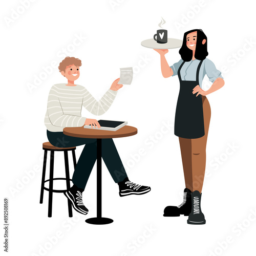 Waitress brings coffee to a customer