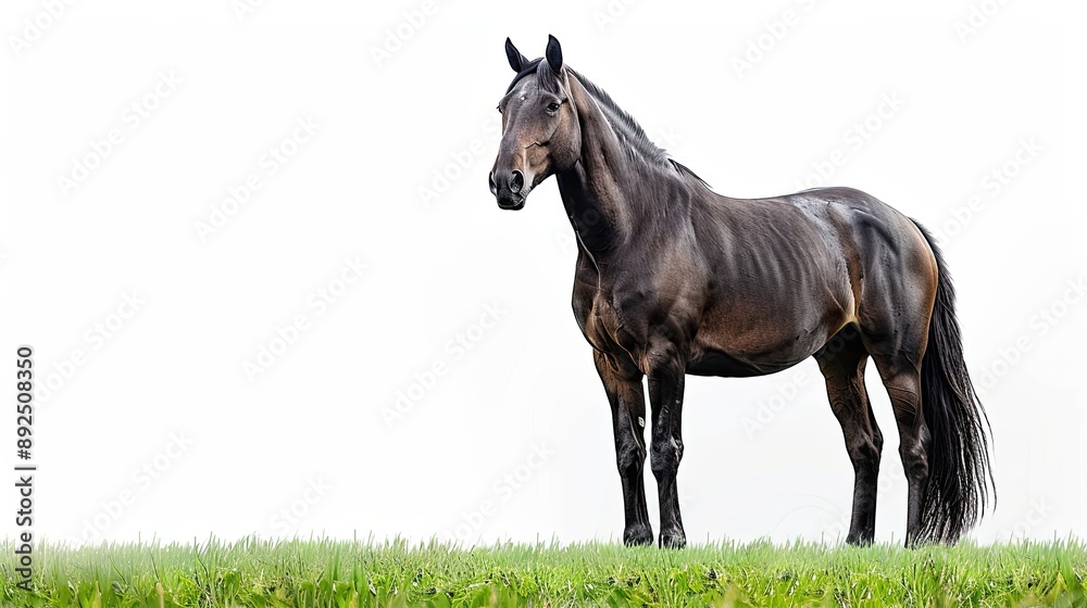 a horse full body shot, looking forward, standing on grass, a horse full body shot, looking forward, standing on grass,