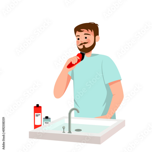 Man shaving his beard