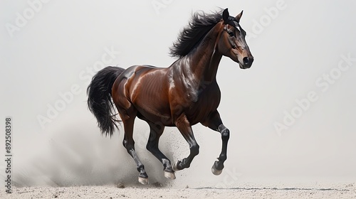 a horse full body shot, looking forward, walking,