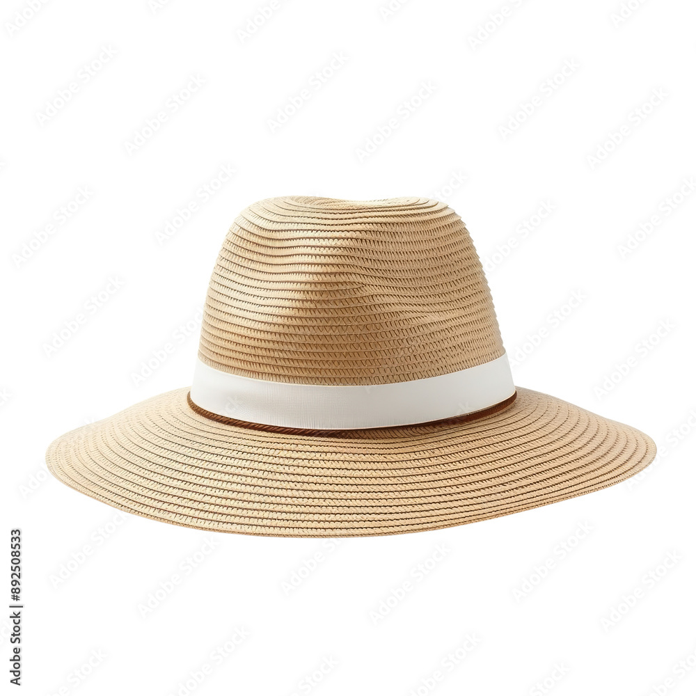 Isolated Wide-brimmed Beach Hat with White Band Without Background Isolated Wide-brimmed Beach Hat with White Band Without Background