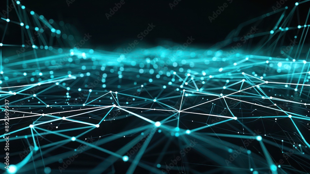 Fototapeta premium Digital landscape of interlocking cyan and white lines on a dark backdrop, designed for modern text messages