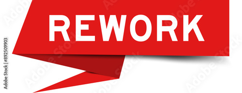 Red color speech banner with word rework on white background
