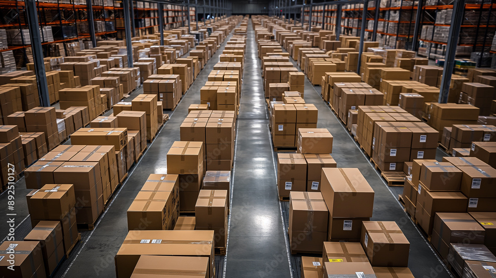 Organized Warehouse with Cardboard Boxes Organized Warehouse with Cardboard Boxes