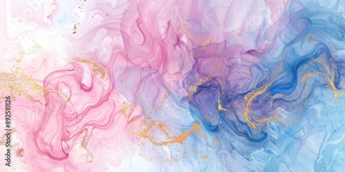 This fluid art piece features blue, pink hues, and golden accents, ideal for modern and stylish decorations