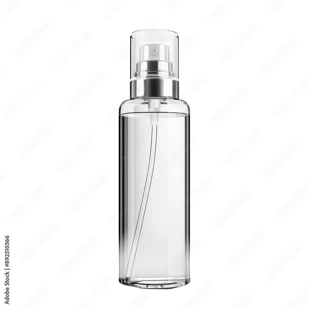 Transparent Spray Bottle with Pump Top Isolated without Background. Transparent Spray Bottle with Pump Top Isolated without Background.