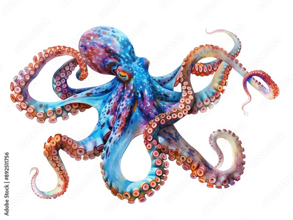 A close-up view of an octopus sitting on a white surface, its tentacles curled around it A close-up view of an octopus sitting on a white surface, its tentacles curled around it