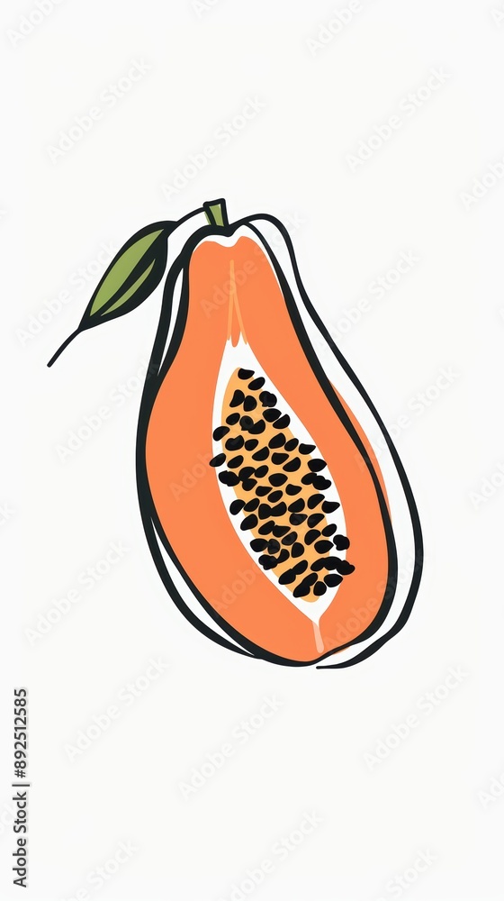 A simple illustration of a papaya, with only one in the center of the image, symbolizing the art. Dynamic on a clean white background. A simple illustration of a papaya, with only one in the center of the image, symbolizing the art. Dynamic on a clean white background.