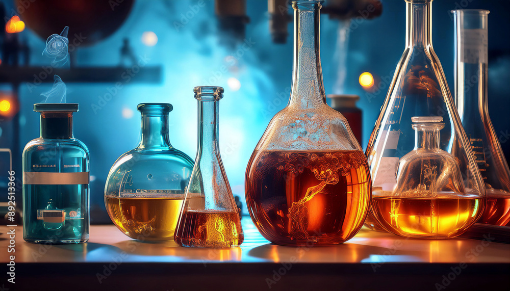 Aacid and chemical reactions, featuring elements like a laboratory setup, acid bottles, and chemical flasks, symbolizing chemistry, reactions, and scientific study. Aacid and chemical reactions, featuring elements like a laboratory setup, acid bottles, and chemical flasks, symbolizing chemistry, reactions, and scientific study.