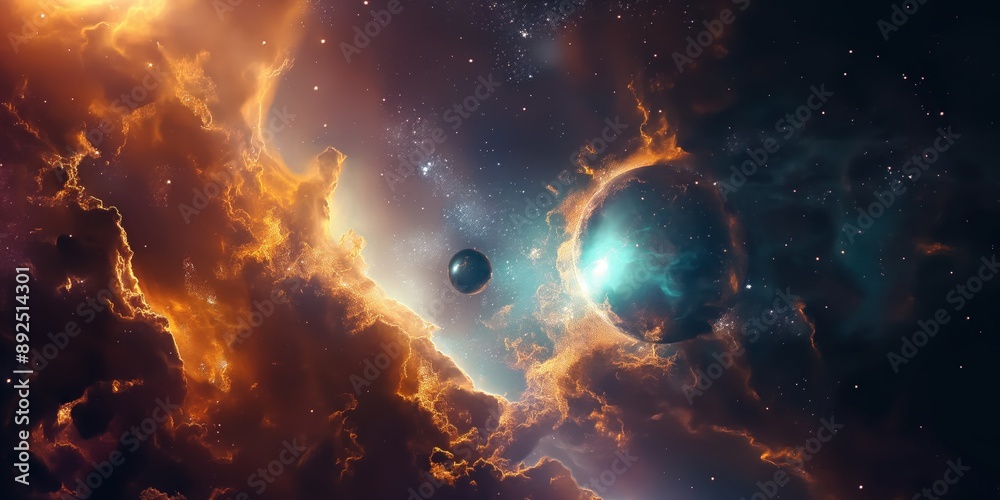 Fototapeta premium Colorful space galaxy cloud nebula. Stary night cosmos. Universe science astronomy. Supernova background wallpaper created by ai