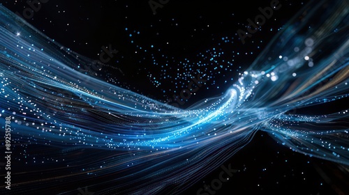 Ethereal blue and silver threads against a deep black sky, creating a space-like atmosphere with text room