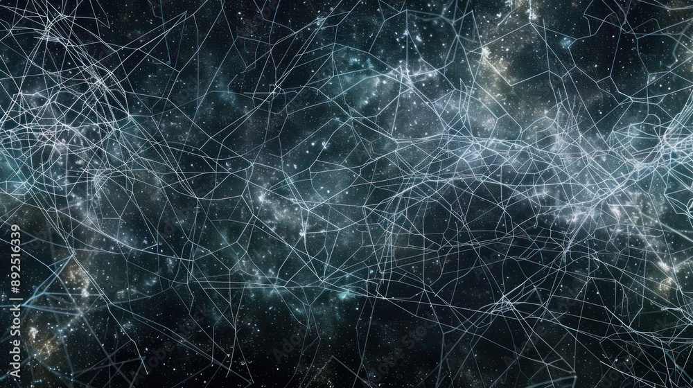 Ethereal web of white and blue lines, creating a celestial network on a deep space black backdrop Ethereal web of white and blue lines, creating a celestial network on a deep space black backdrop