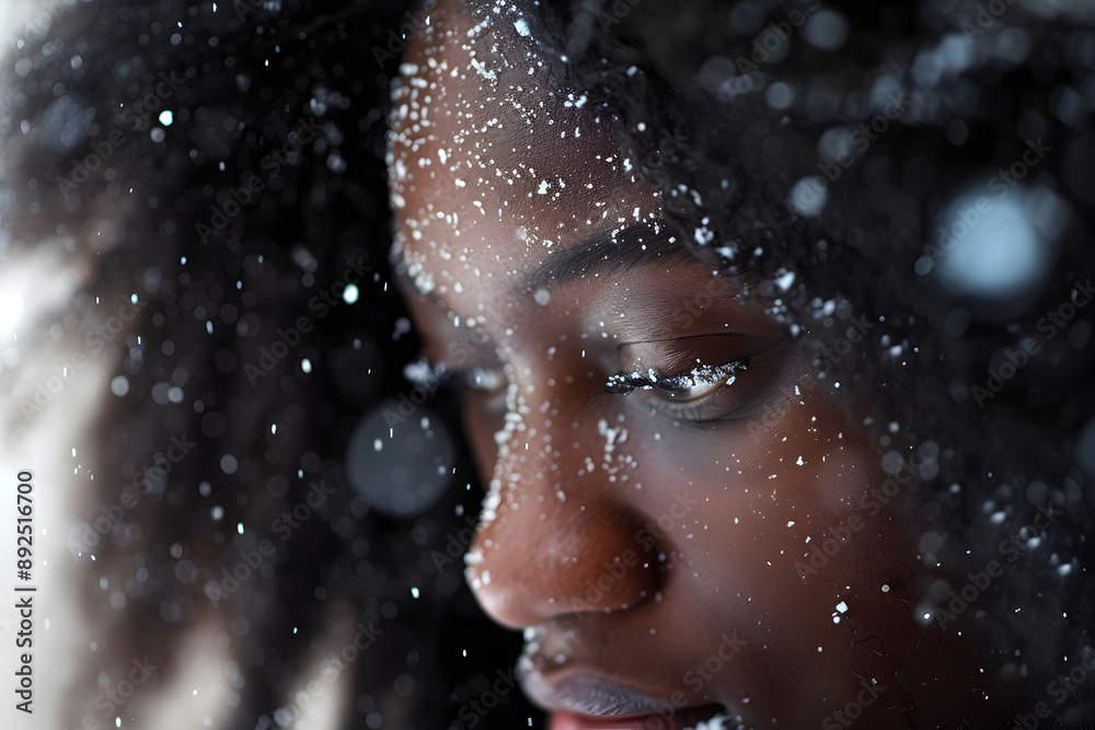Close-Up of African American Woman with Dandruff on Scalp Close-Up of African American Woman with Dandruff on Scalp