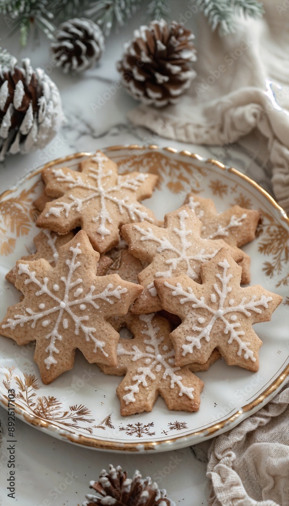 a white plate topped with cut out snowflake cookies