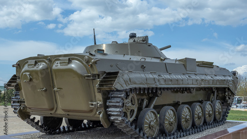 A Russian tracked infantry fighting vehicle for transporting personnel. A Soviet armored combat vehicle for transporting riflemen and fire support. The landing squad is in a combat vehicle.