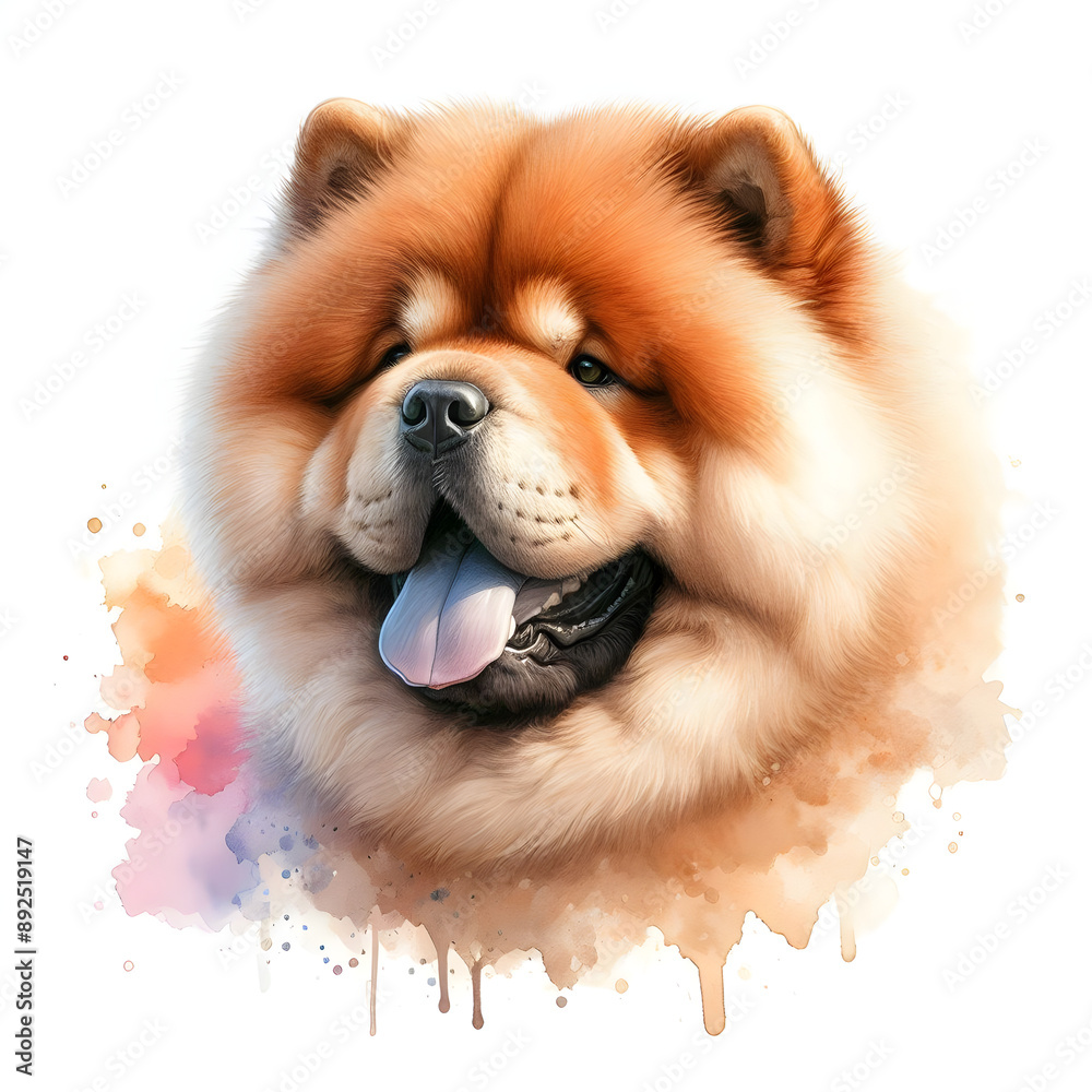흰 배경, 차우차우, 수채화 (White background, chow chow, water colour) 흰 배경, 차우차우, 수채화 (White background, chow chow, water colour)