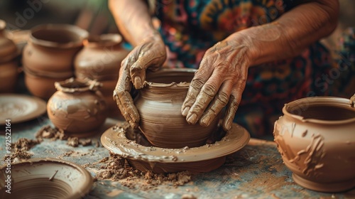 A woman's hands expertly crafting pottery
