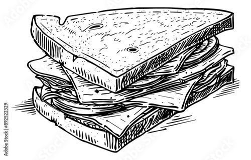 sandwich engraving black and white outline