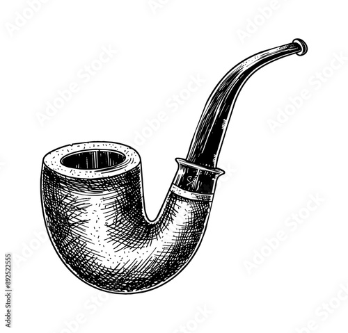 smoking pipe engraving black and white outline