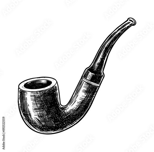 smoking pipe engraving black and white outline
