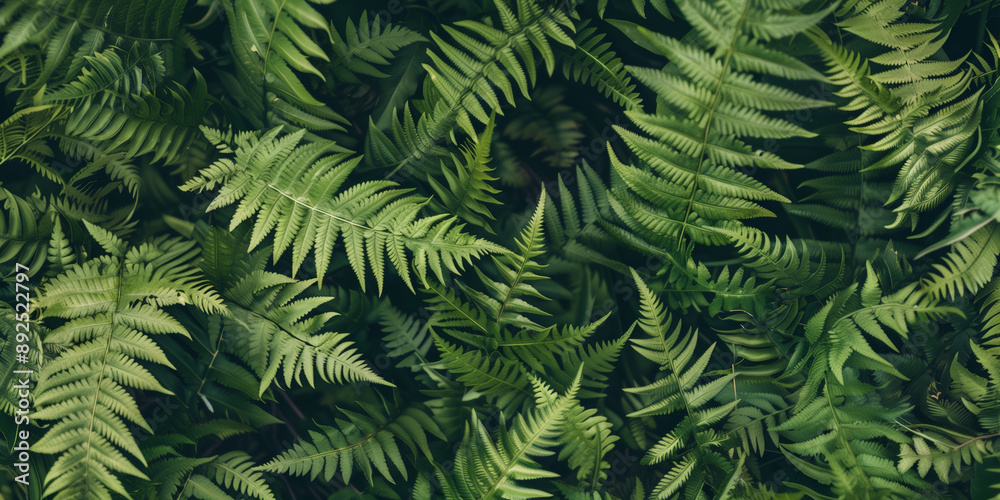 Cluster of ferns, highlighting their dense, feathery fronds and intricate vein patterns Cluster of ferns, highlighting their dense, feathery fronds and intricate vein patterns