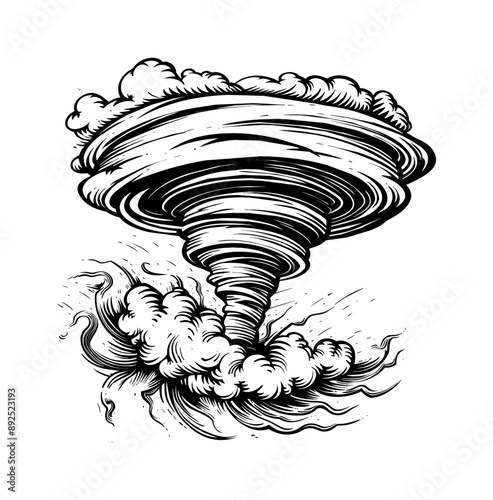 tornado engraving black and white outline