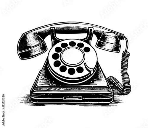 retro telephone engraving black and white outline