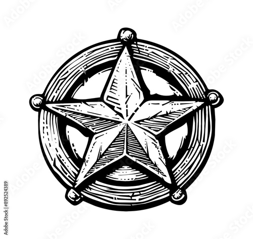 sheriff star engraving black and white outline