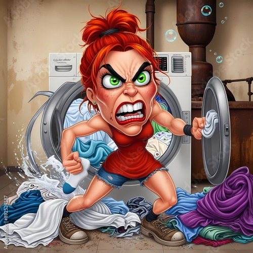 cartoon women doing laundry and looking very angry