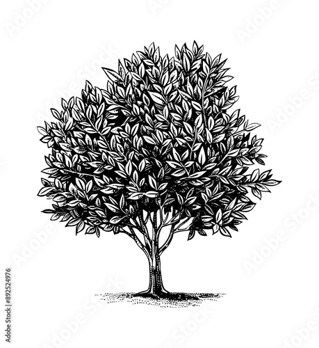 bay laurel tree engraving black and white outline
