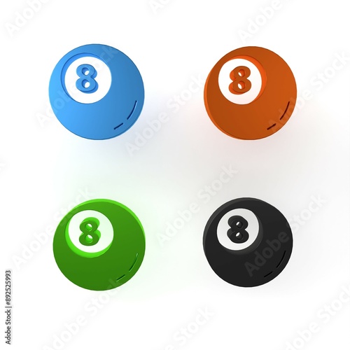 Colorful Billiard pool snooker ball icon isolated on white background. Minimalism concept. 3D render illustration