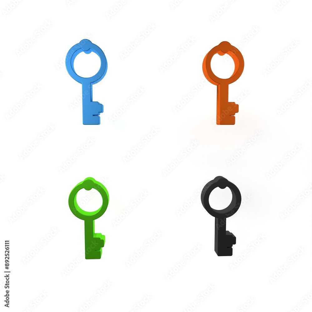 Colorful Old key icon isolated on white background. Minimalism concept. 3D render illustration Colorful Old key icon isolated on white background. Minimalism concept. 3D render illustration