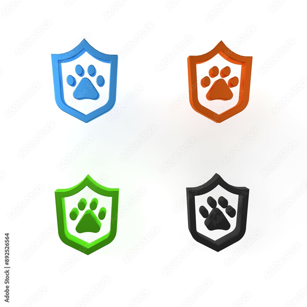 Colorful Animal health insurance icon isolated on white background. Pet protection concept. Dog or cat paw print. Minimalism concept. 3D render illustration Colorful Animal health insurance icon isolated on white background. Pet protection concept. Dog or cat paw print. Minimalism concept. 3D render illustration