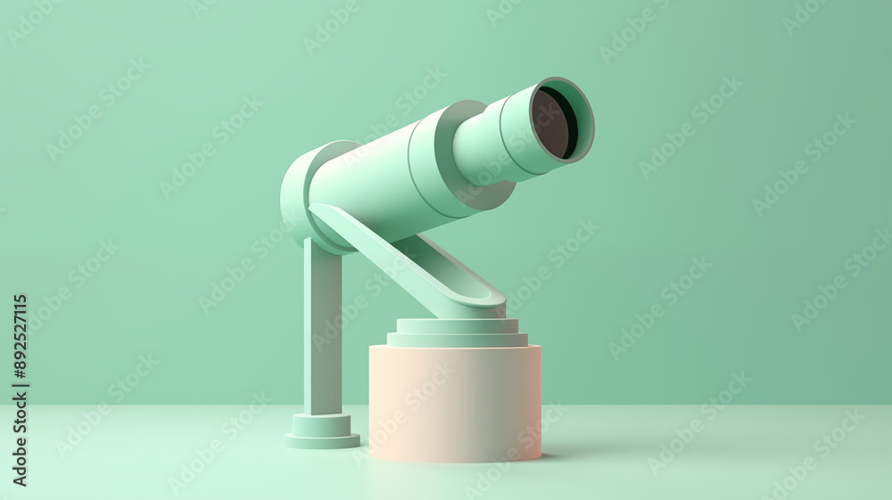 3D Render of Telescope on Pastel Mint Background. Generative AI 3D Render of Telescope on Pastel Mint Background. Generative AI