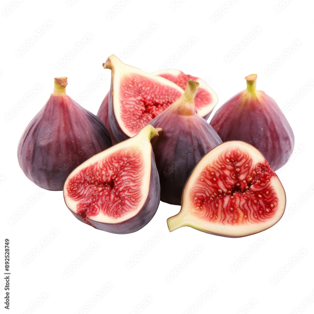 Fresh Figs Isolated Without Background, Whole and Halved Pieces. Fresh Figs Isolated Without Background, Whole and Halved Pieces.