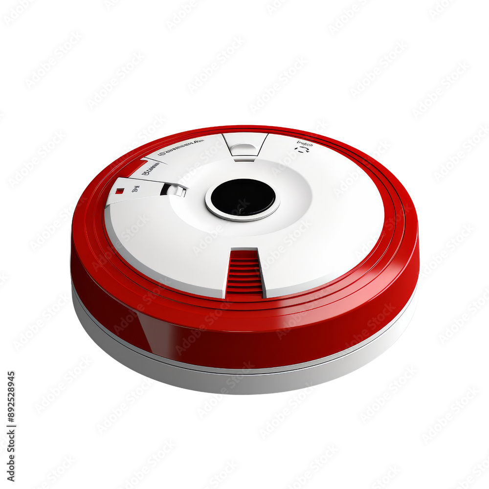 Isolated Smoke Detector with Red and White Design, Transparency. Isolated Smoke Detector with Red and White Design, Transparency.
