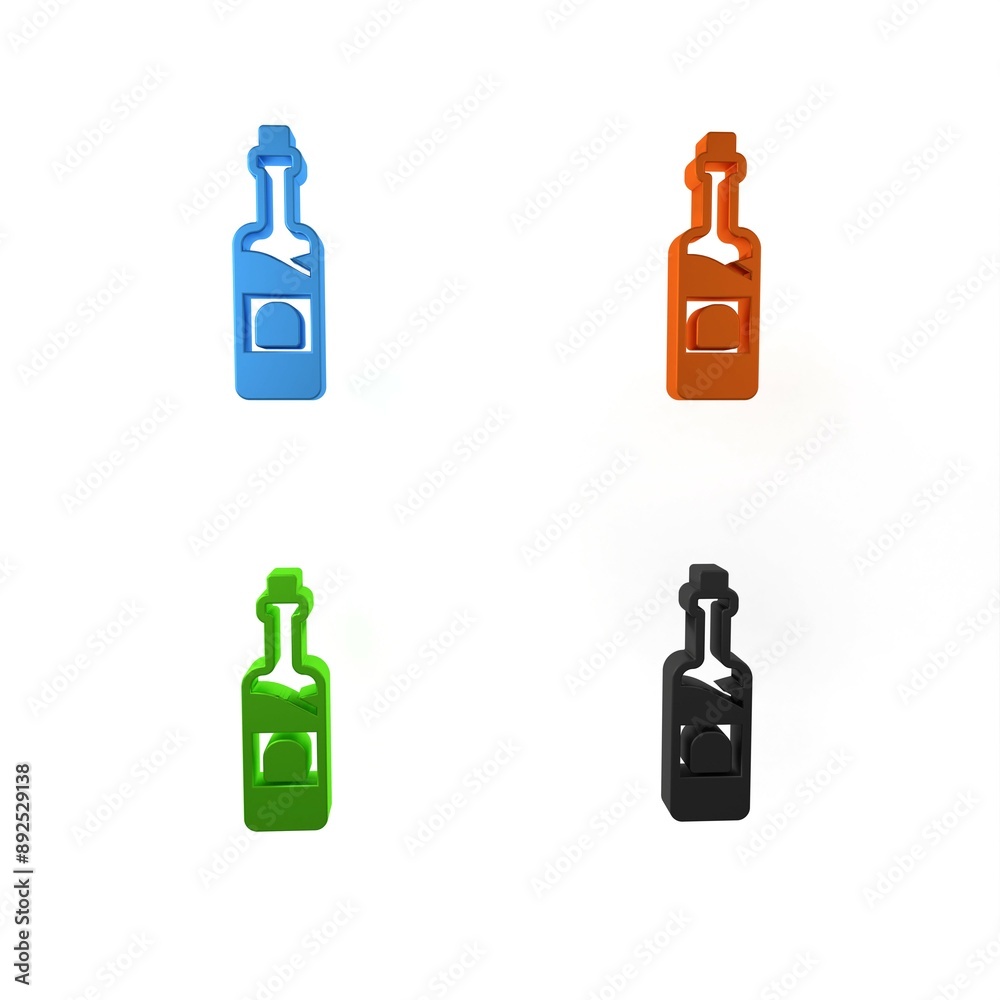 Colorful Bottle of wine icon isolated on white background. Minimalism concept. 3D render illustration Colorful Bottle of wine icon isolated on white background. Minimalism concept. 3D render illustration